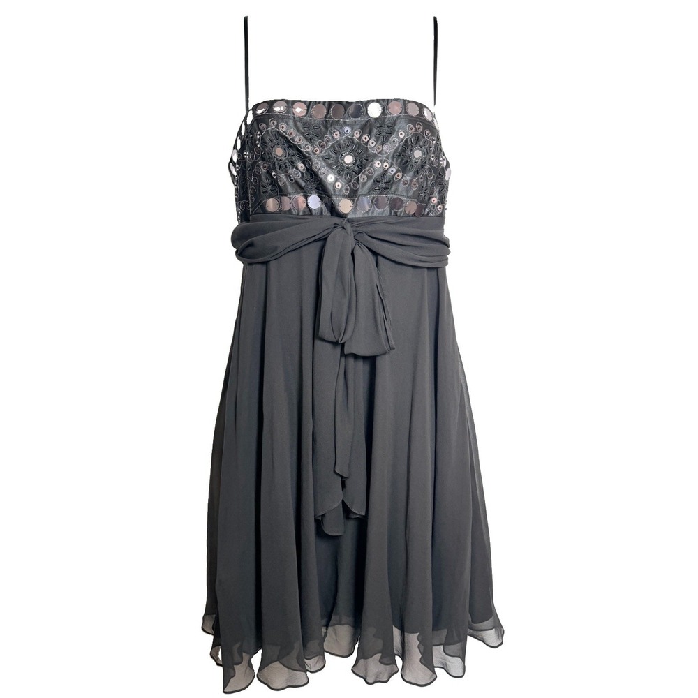 BCBG Silk Chiffon Sequin Beaded Whitney Cocktail Dress Black 6 Party Formal